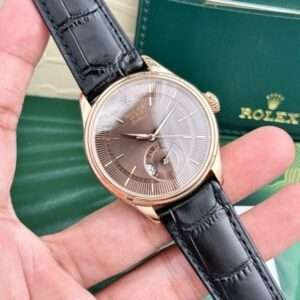 Rolex Replica 11 Watch Cellini 50525 Chocolate Dial Black Leather Strap 39mm