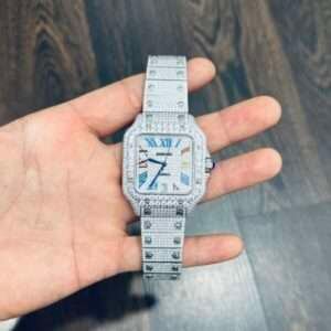 Cartier Santos Replica Watch Full CZ Metal Wire 39.8mm