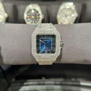 Cartier Santos Best Replica Watch With Full Natural Diamond VVS Blue Dial 39.8mm