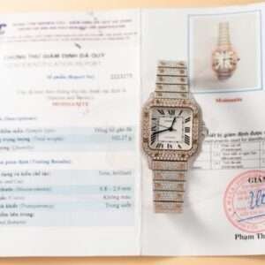 Cartier Santos Replica Watch With Full Diamond Moissanite Hong Kong 35mm