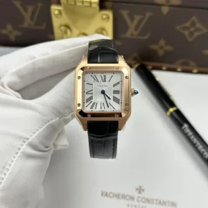Cartier Replica Watches Santos Dumont White Silver Dial Case Rose Gold 43.5×31.4mm