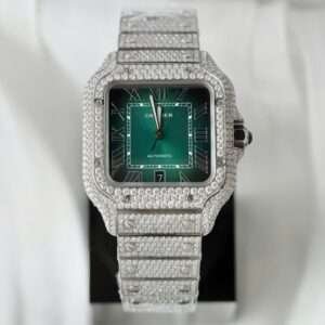 Cartier Santos Green Dial Custom Diamonds Moissanite