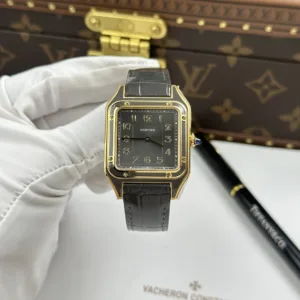 Cartier Santos Dumont Fake Watches Gray Dial Leather Strap 43.5×31.4mm