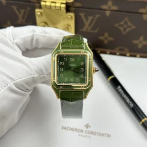 Cartier Santos Dumont Imitation Watches Green Dial Leather Strap 43.5×31.4mm