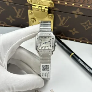 Cartier De Santos Small White Dial Bezel With Stone 27×34.5mm