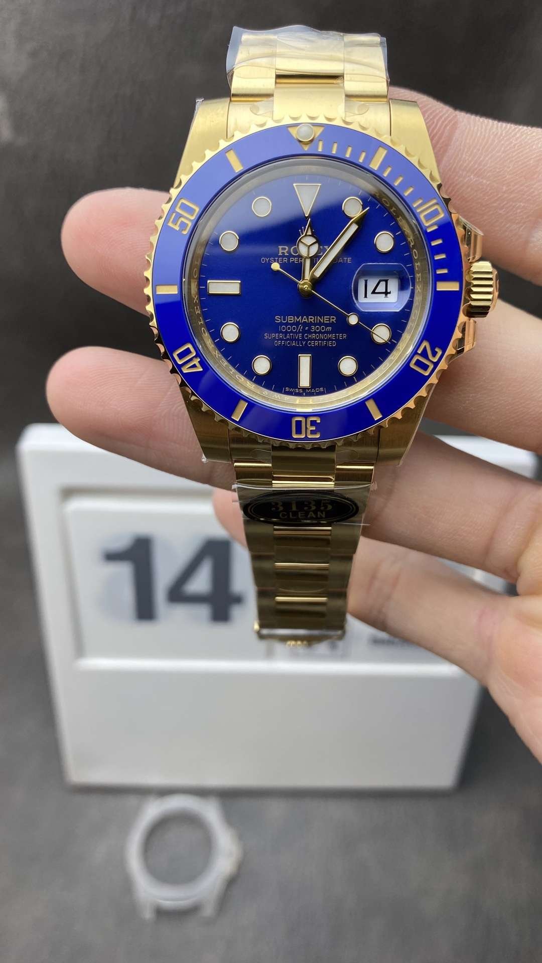 Clean-Factory-Rolex-Submariner-116618LB-Blue-Dial-Ceramic-Bezel-Yellow-Gold-Plated-Case-Oyster-Bracelet-VS3135-Movement